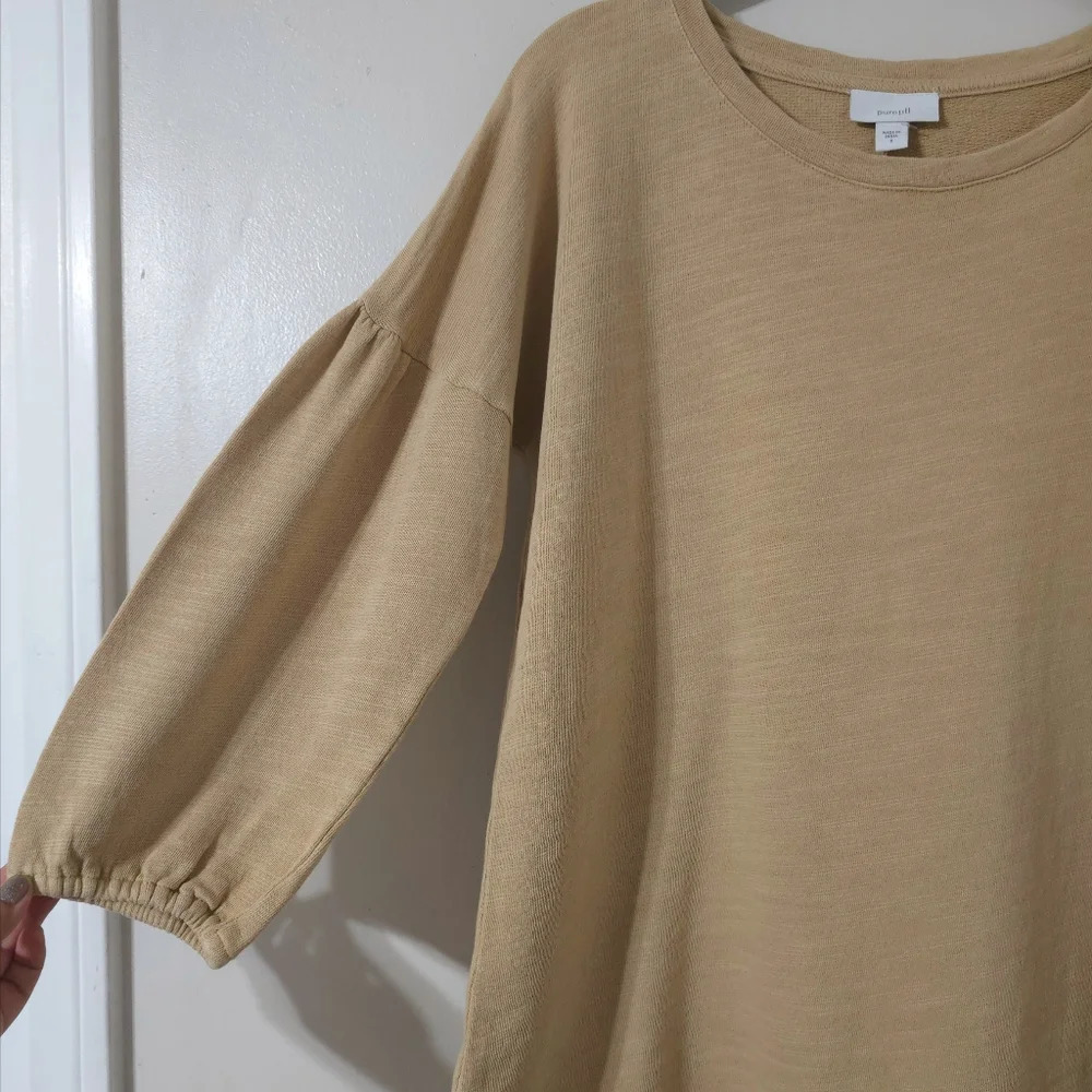 J. JILL 100 Cotton French Terry Slub Knit Long Sleeve Crew, Bishop Sleeves, S - Picture 3 of 13